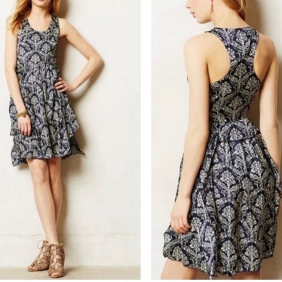 Anthropologie Dresses & Skirts - Anthropologie Lili’s Closet Blue Azar Racerback Sleeveless Ruffle Dress